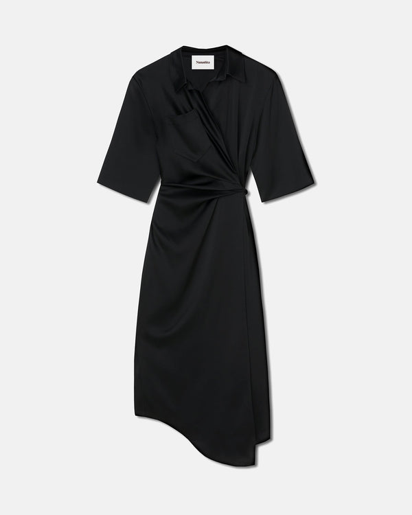 Nanushka Draped Front Shirt Dress Black