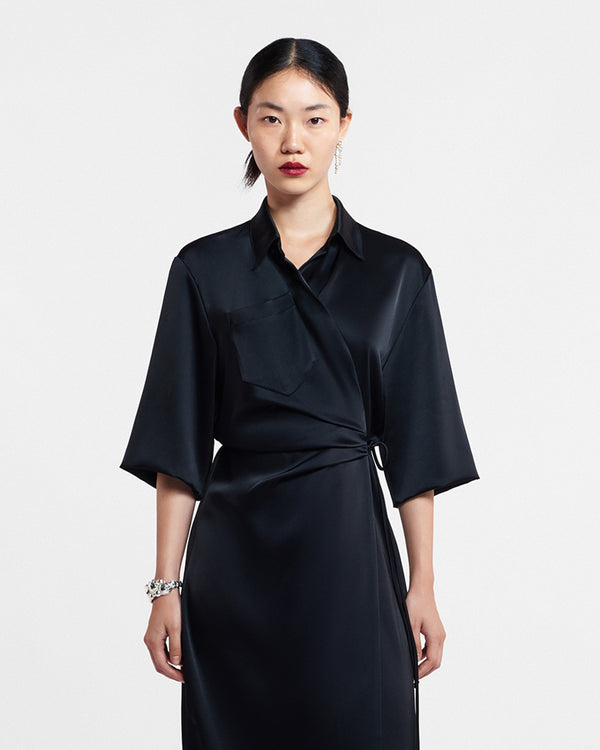Nanushka Draped Front Shirt Dress Black