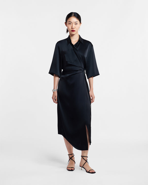 nanushka Draped front shirt dress Black
