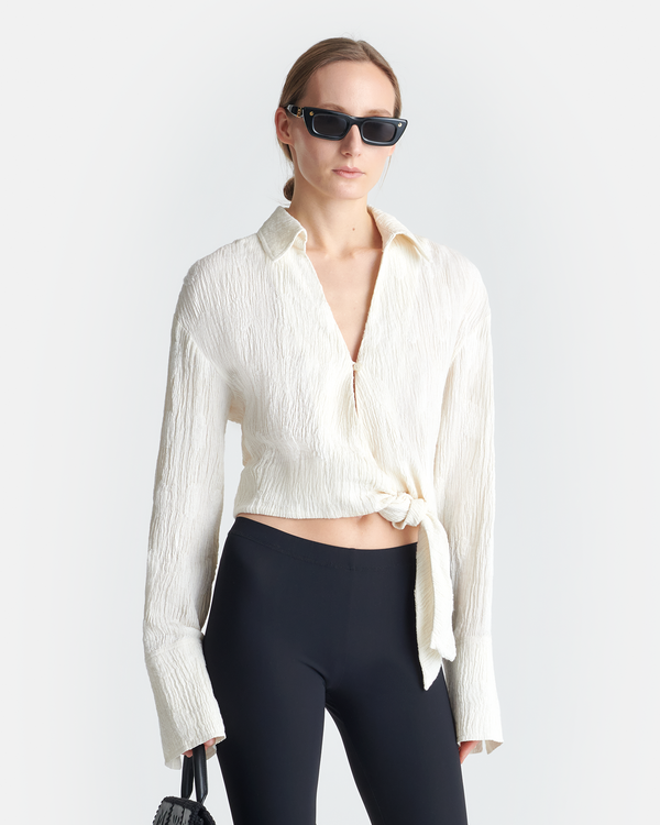 nanushka Enola - Seersucker Gauze Shirt - White