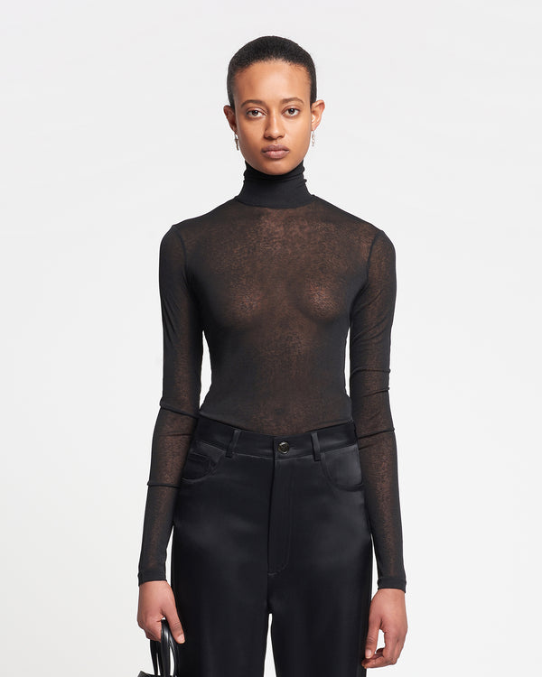 nanushka Harri - Mesh-Jersey Turtleneck Top - Black