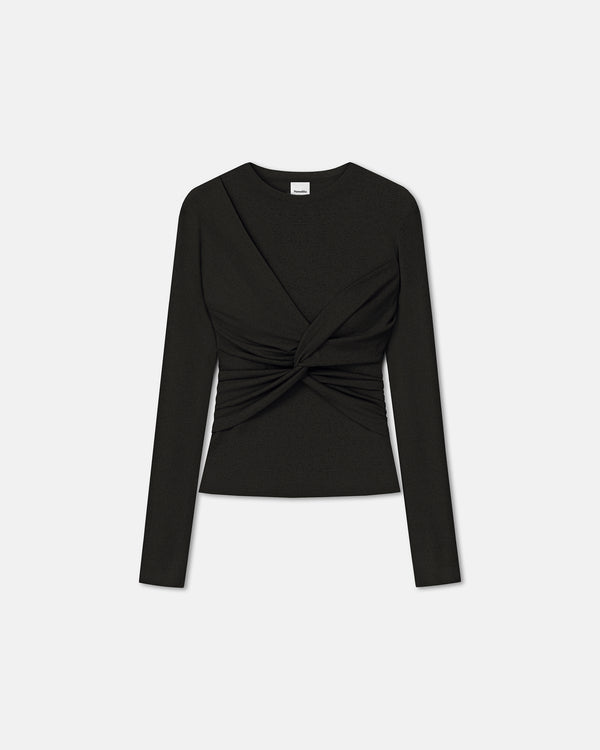 Nanushka Izolda - Draped Mesh Jersey Top - Black