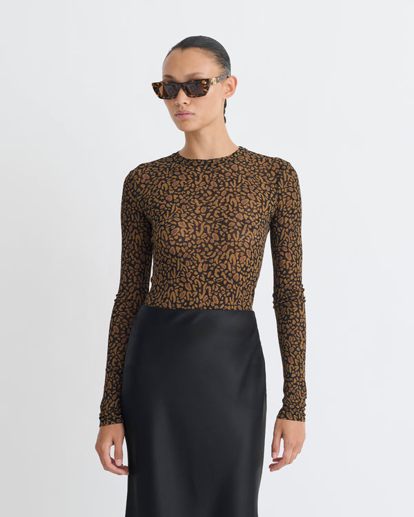 Nanushka Lymee - Mesh-Jersey Top - Brown Ocelot