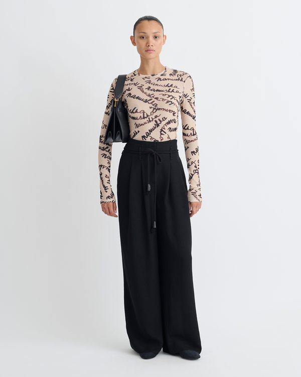 Nanushka Lymee - Mesh-Jersey Top - Creme Scribble Logo