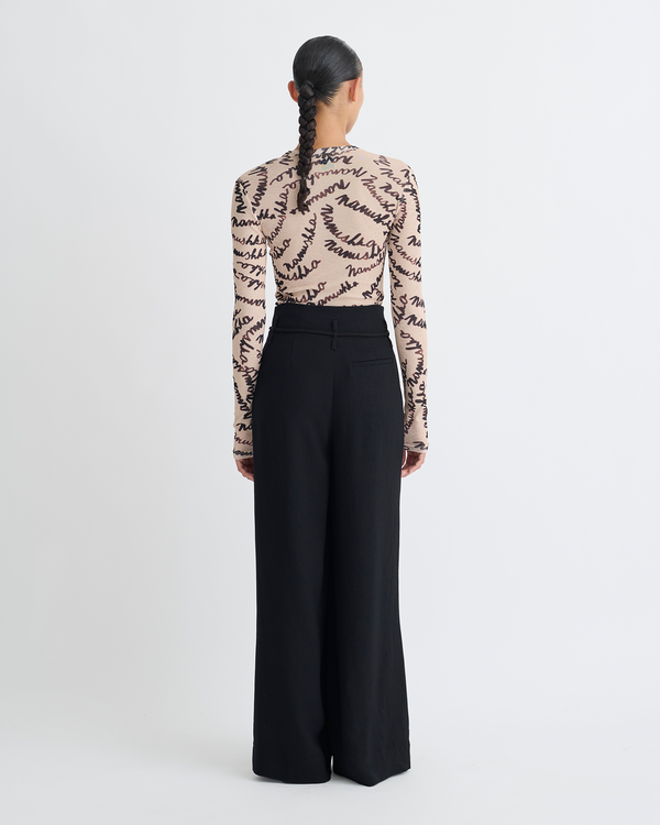 Nanushka Lymee - Mesh-Jersey Top - Creme Scribble Logo