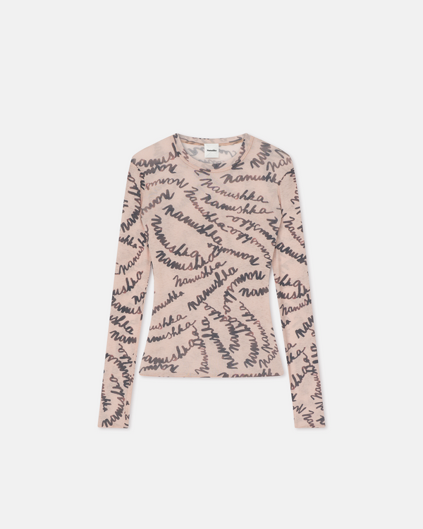 nanushka Lymee - Mesh-Jersey Top - Creme Scribble Logo