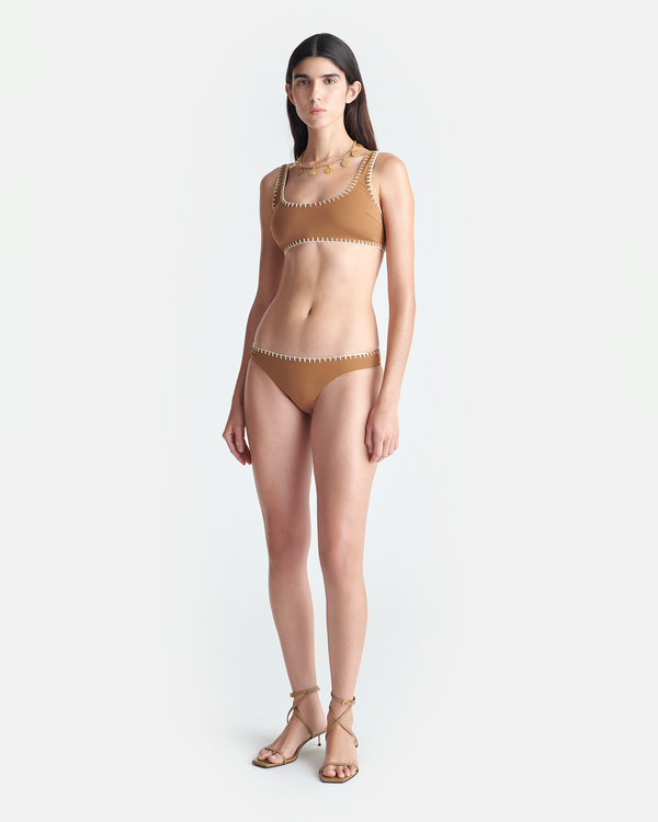 Nanushka Malti - Crochet Bikini Top - Brown/Creme