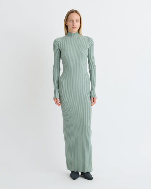 Nanushka Mirell - Fine Merino Rib Long Dress - Sage
