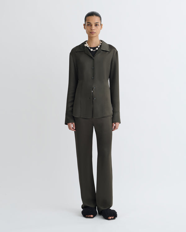 Nanushka Nathalie - Slip Satin Shirt - Dark Green