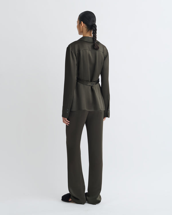 Nanushka Nathalie - Slip Satin Shirt - Dark Green