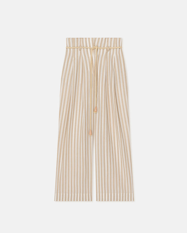 Nanushka Nevada - Striped Belted Linen Pants - Beige