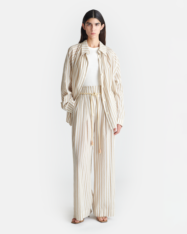 nanushka Nevada - Striped Belted Linen Pants - Beige