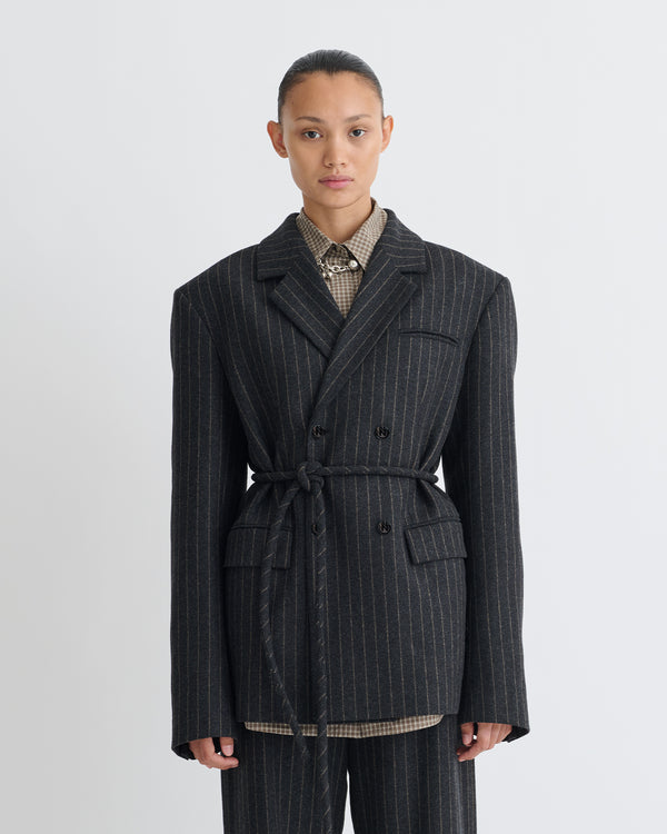 Nanushka Osono - Pinstripe Wool Blazer - Black/Grey