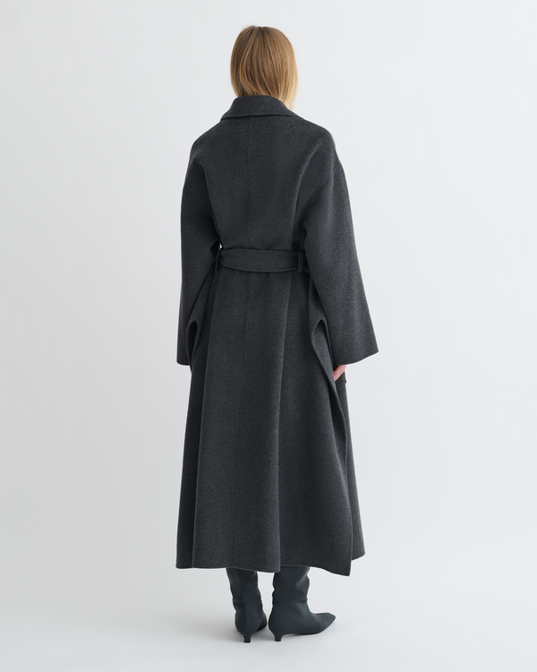 Nanushka Salima - Double Wool Robe Coat - Grey Melange