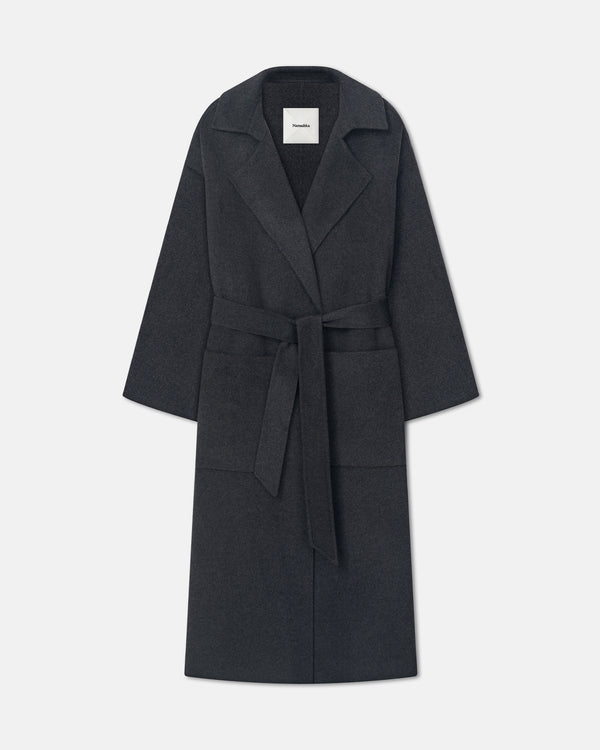 Nanushka Salima - Double Wool Robe Coat - Grey Melange