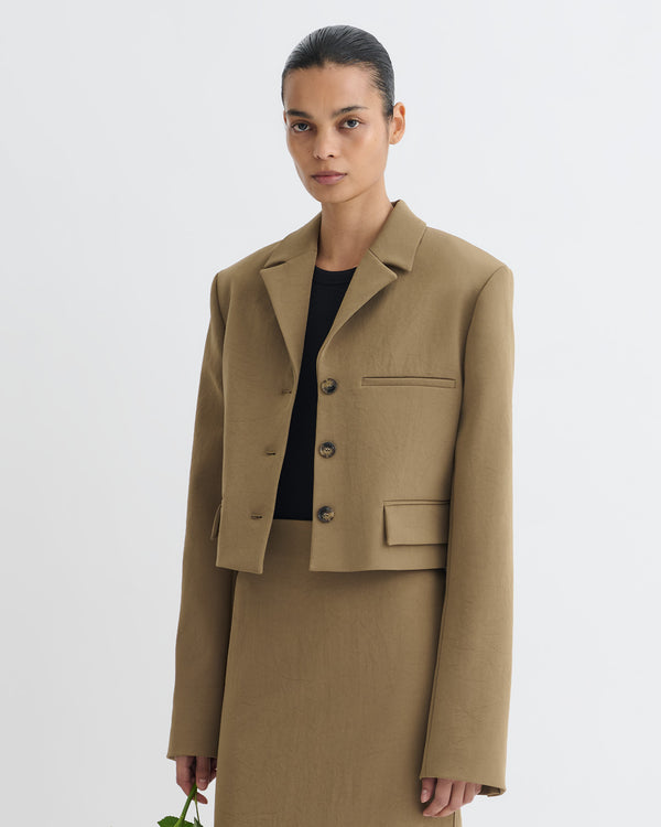 Nanushka Sinead - Cropped Paper Jersey Blazer - Brown