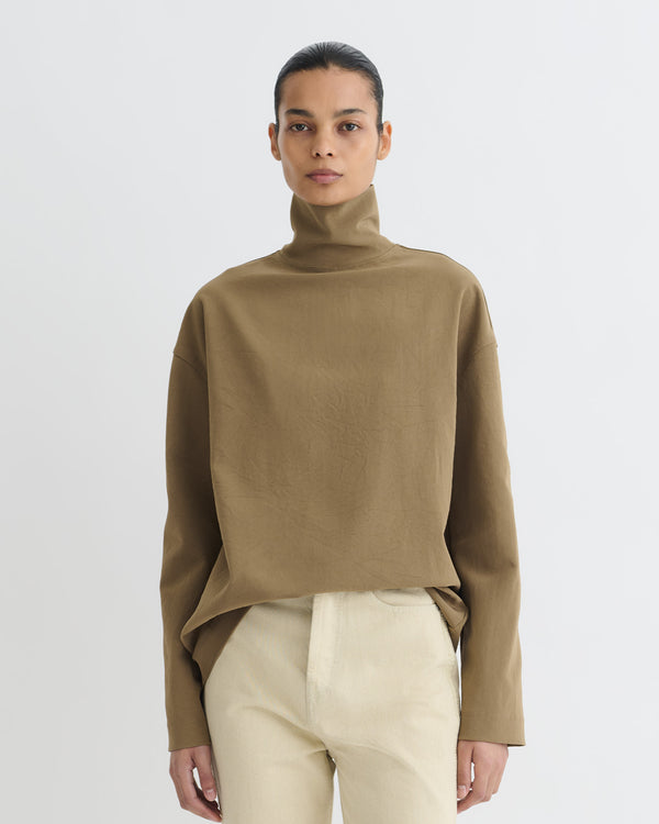 nanushka Sitara - Paper Jersey Turtleneck Top - Brown