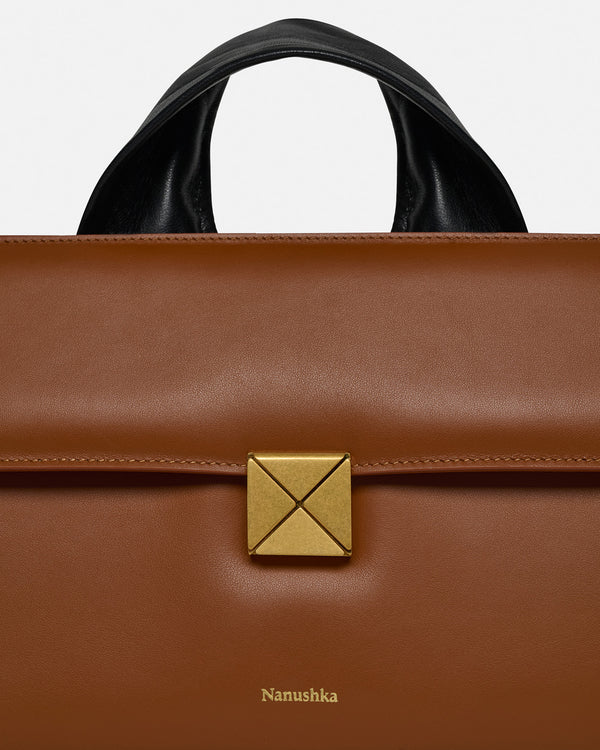 Nanushka The SANDI Lock - Top Handle Bag - Tan