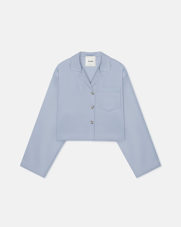 Nanushka Vally - Cropped Slip Satin Shirt - Ice Blue