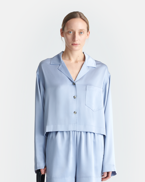 nanushka Vally - Cropped Slip Satin Shirt - Ice Blue