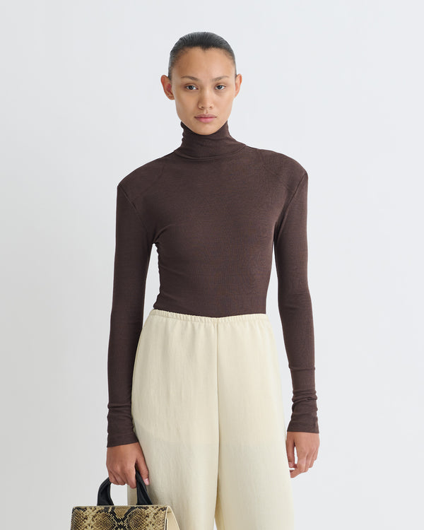 Nanushka Nayeli - Mesh Jersey Long Sleeved Top - Dark Oak