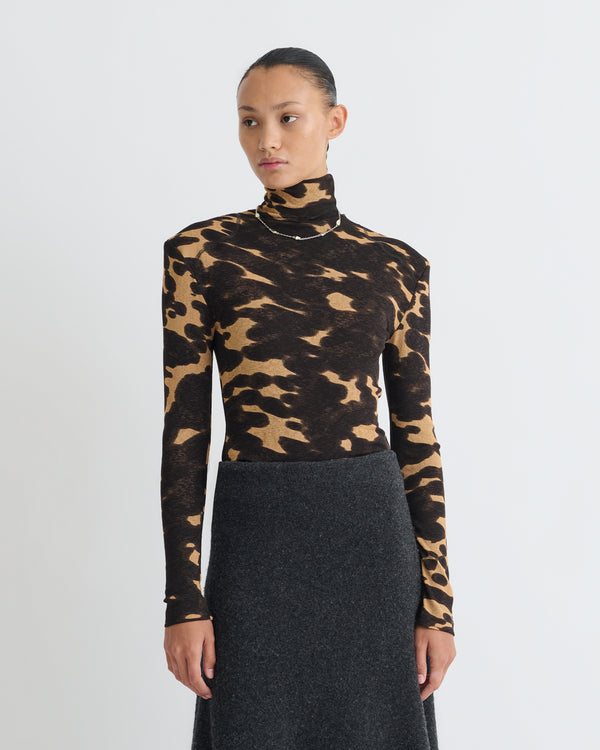 Nanushka Nayeli - Mesh Jersey Long Sleeved Top - Midnight Mocha Apricot