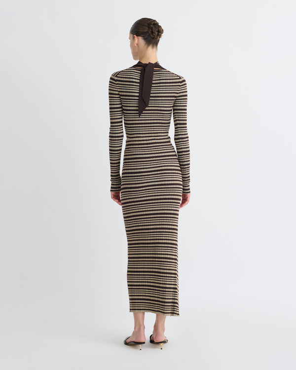 Nanushka Nitsa - Fine Merino Rib Mid-Length Skirt - Black/Brown/Green Stripe