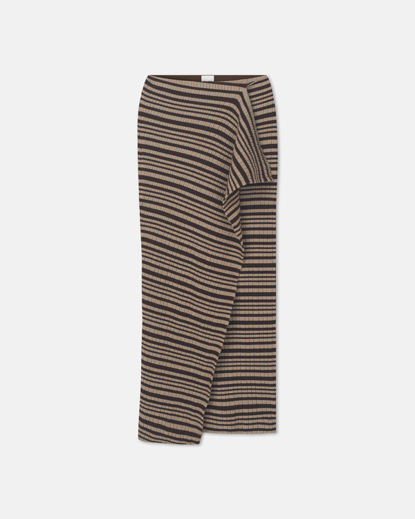 nanushka Nitsa - Fine Merino Rib Mid-Length Skirt - Black/Brown/Green Stripe