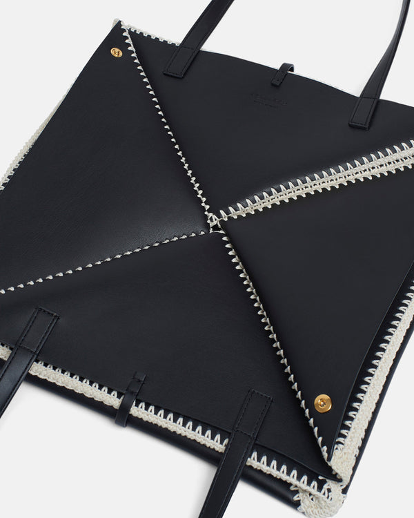 Nanushka Origami Tote - Alt-Nappa Crochet Tote - Black/Crème