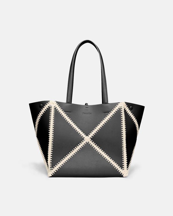 nanushka Origami Tote - Alt-Nappa Crochet Tote - Black/Crème