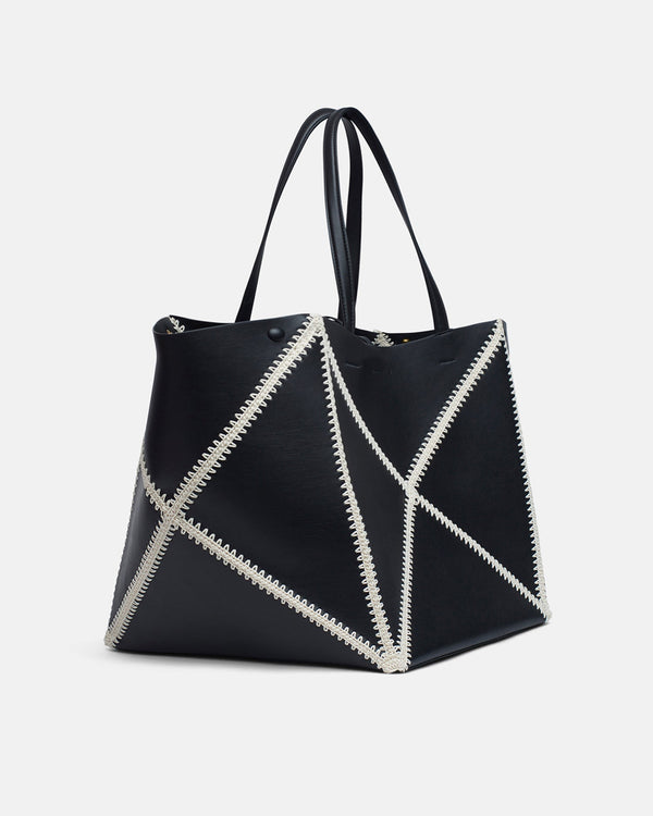 Nanushka Origami Tote Large - Alt-Nappa Crochet Tote - Black/Crème