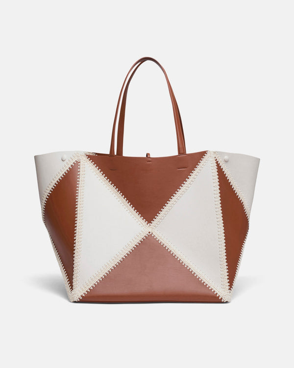 Nanushka Origami Tote Large - Alt-Nappa Crochet Tote - Off White/Tan/Crème
