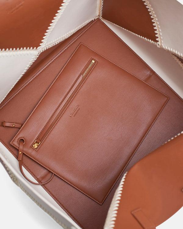 Nanushka Origami Tote Large - Alt-Nappa Crochet Tote - Off White/Tan/Crème