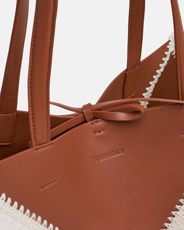 Nanushka Origami Tote Large - Alt-Nappa Crochet Tote - Off White/Tan/Crème