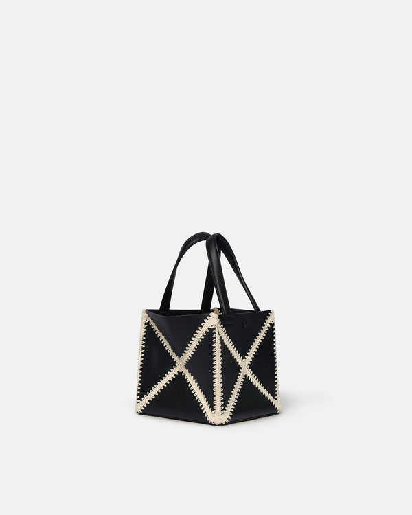 Nanushka Origami Tote Mini - Alt-Nappa Crochet Tote - Black/Crème