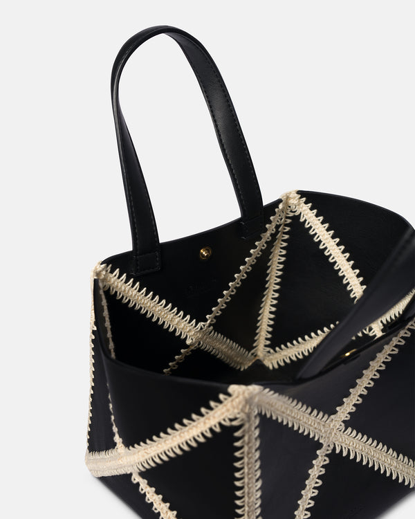 Nanushka Origami Tote Mini - Alt-Nappa Crochet Tote - Black/Crème
