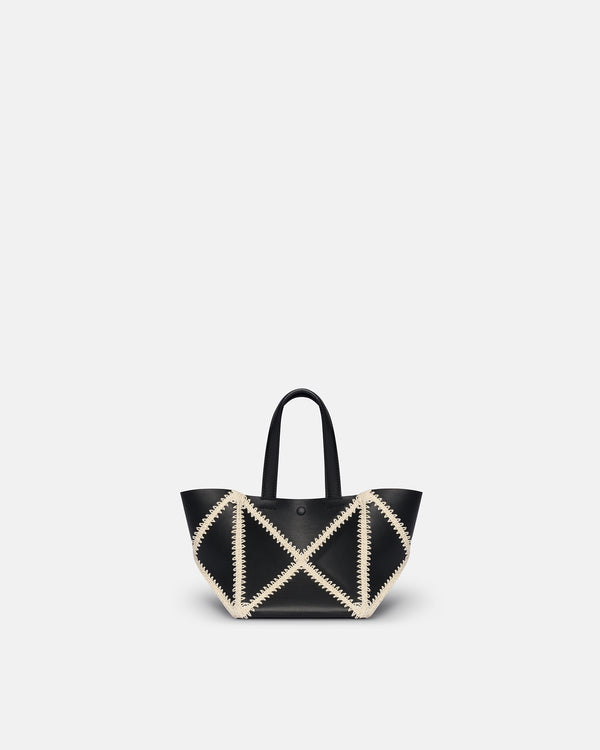 nanushka Origami Tote Mini - Alt-Nappa Crochet Tote - Black/Crème
