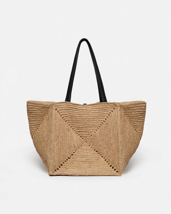Nanushka Origami Tote - Raffia Charm Tote - Natural/Black