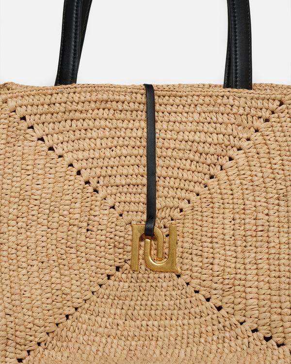 Nanushka Origami Tote - Raffia Charm Tote - Natural/Black