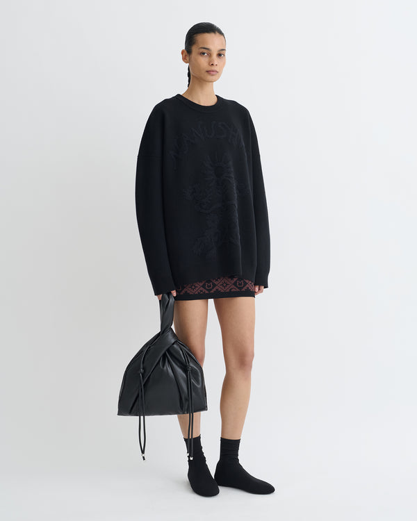 Nanushka Oswin - Merino And Terry Jacquard Sweater - Black/Off Black Papercut