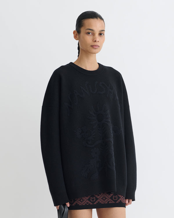 Nanushka Oswin - Merino And Terry Jacquard Sweater - Black/Off Black Papercut