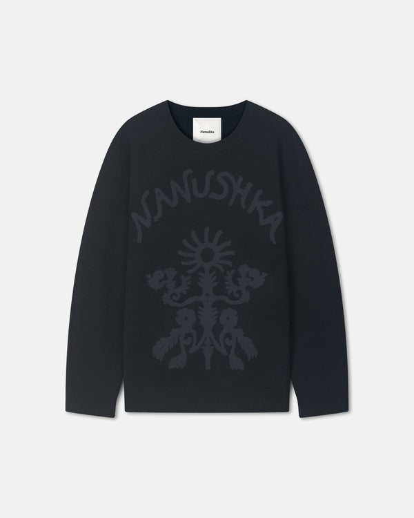 nanushka Oswin - Merino and Terry Jacquard Sweater - Black/Off Black Papercut