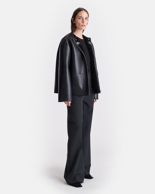 Nanushka Panka - Reversible Bonded Shearling Jacket - Black/Black