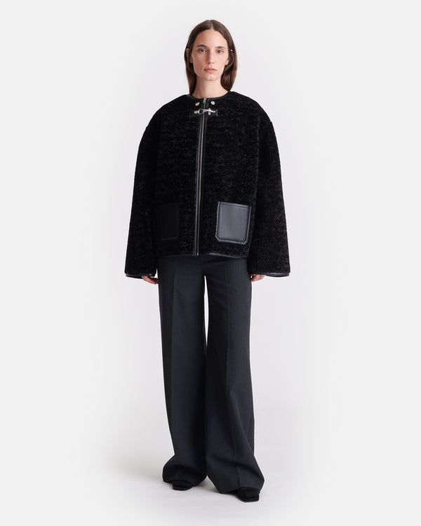 Nanushka Panka - Reversible Bonded Shearling Jacket - Black/Black