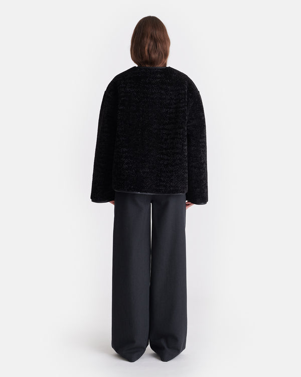 Nanushka Panka - Reversible Bonded Shearling Jacket - Black/Black