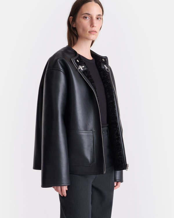 nanushka Panka - Reversible Bonded Shearling Jacket - Black/Black