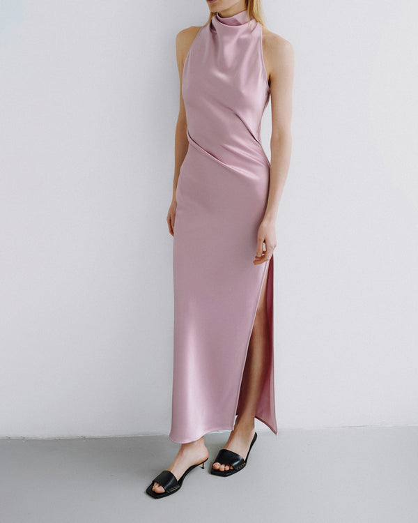 Nanushka Peregrine - Cowl-Neck Satin Midi Dress - Dusty Pink