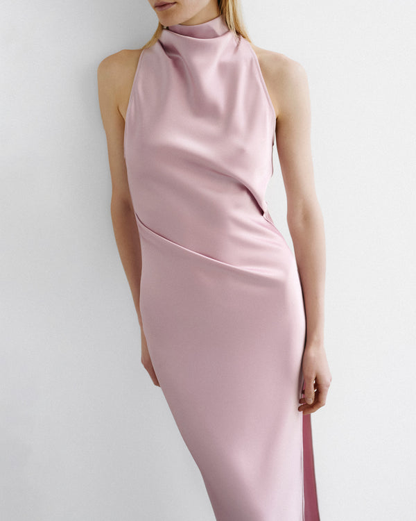 Nanushka Peregrine - Cowl-Neck Satin Midi Dress - Dusty Pink