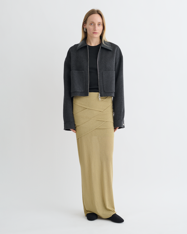 Nanushka Phebe - Cropped Double Wool Jacket - Grey Melange/Black