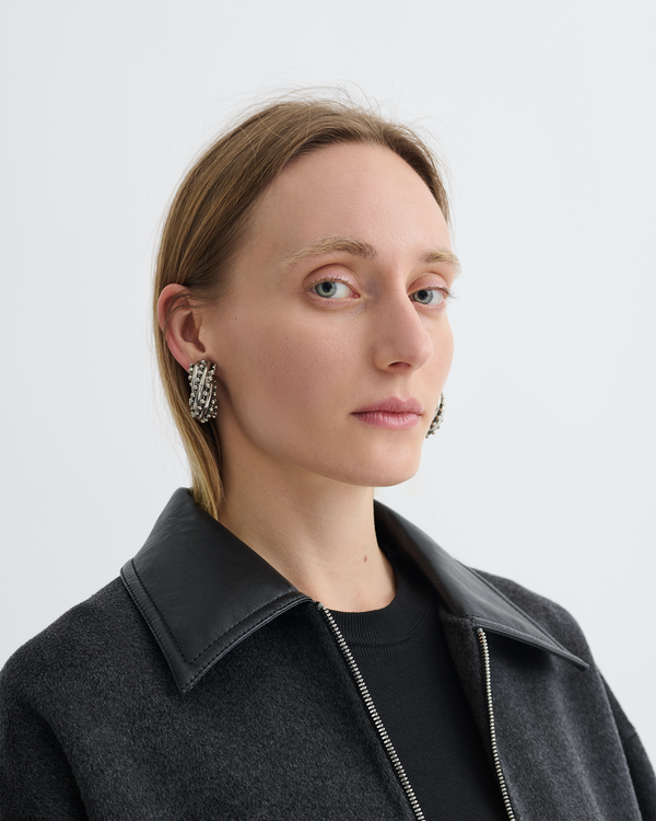 Nanushka Phebe - Cropped Double Wool Jacket - Grey Melange/Black